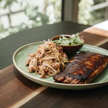 Pulled pork barbecue and ribs