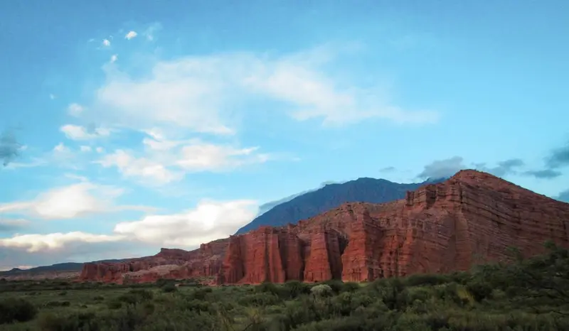 Breathtaking view of red rock formations against a clear blue sky in Salta Province, Argentina.